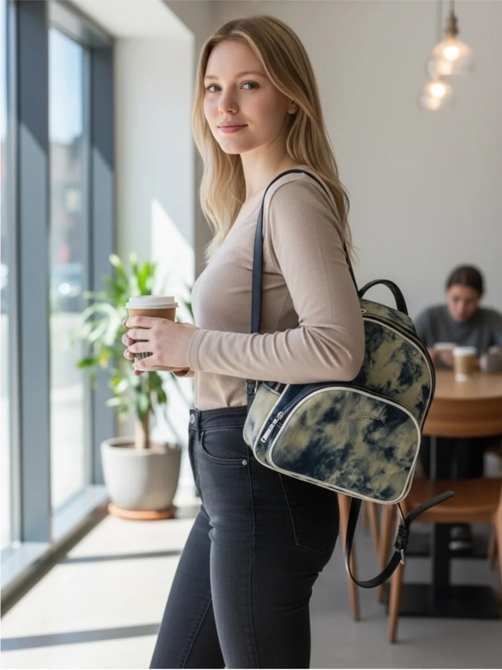 kate spade Navy and White Tie-Dye Denim Mini Backpack